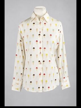 Coton Doux Paris Ice Cream Cone Print Cotton Button Down Shirt Size 2